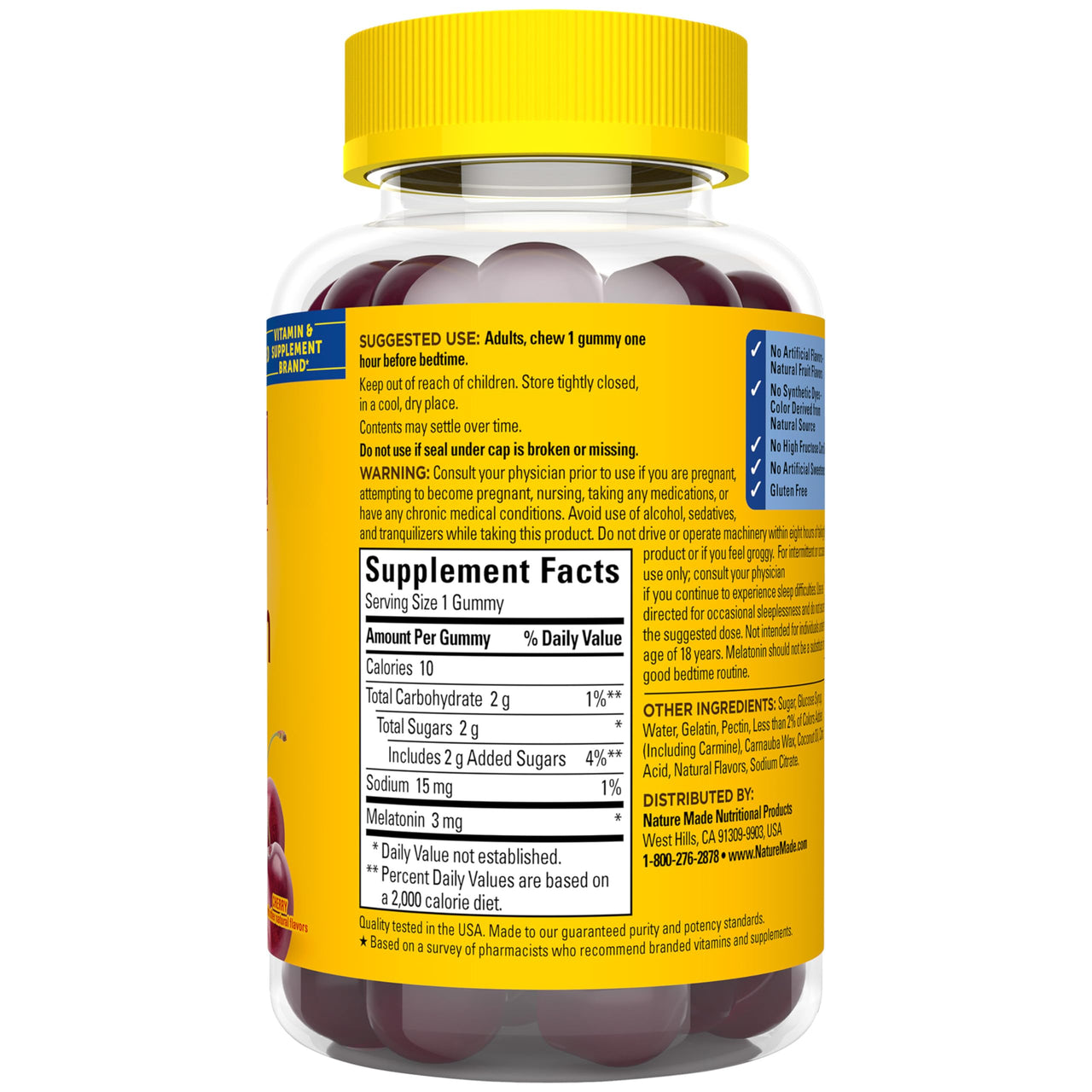 Nature Made Time Release Melatonin 3mg Gummies, 100% Drug Free Sleep Aid for Adults, 60 Melatonin Gummies, 60 Day Supply