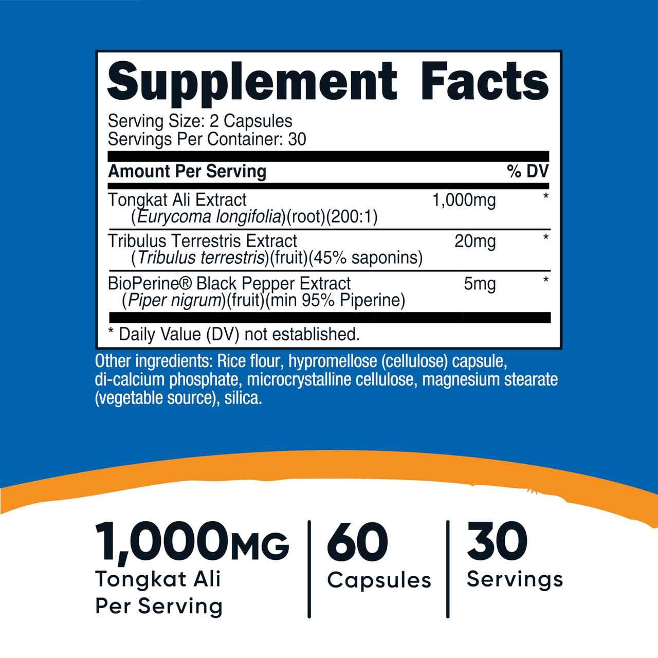 Nutricost Tongkat Ali 1,000mg 60 Capsules - with Tribulus Terrestris and BioPerine, Vegetarian Caps, Non-GMO, Gluten Free, Potent Extract