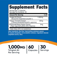 Thumbnail for Nutricost Tongkat Ali 1,000mg 60 Capsules - with Tribulus Terrestris and BioPerine, Vegetarian Caps, Non-GMO, Gluten Free, Potent Extract