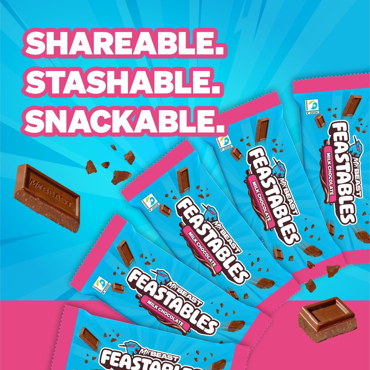 MrBeast Feastables Milk Chocolate Bar, Full Size, 5 Count, Smooth & Creamy Milk Chocolate Candy, Fairtrade Cocoa, 1.24oz Each