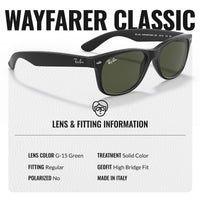 Thumbnail for Ray-Ban RB2132 NEW WAYFARER CLASSIC Square Shaped Non-Polarized Sunglasses for Men & Women – Includes Official RAYBAN Eyewear Kit – Ideal Formal & Casual Wear Sunglasses – G-15 Green Lens
