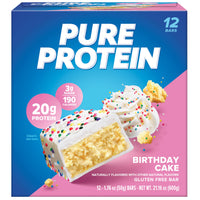 Thumbnail for Pure Protein Birthday Cake Protein Bars – 20g Protein, 3g Sugar, 190 Calories (12 count) Low Sugar* High Protein Snack - Gluten Free - Perfect for a Healthy Snack