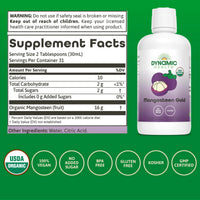 Thumbnail for Dynamic Health Mangosteen Gold, Organic Mangosteen 100% Juice, No Additives, Antioxidant, Vegan, Gluten Free, Non-GMO, 32 Fl oz