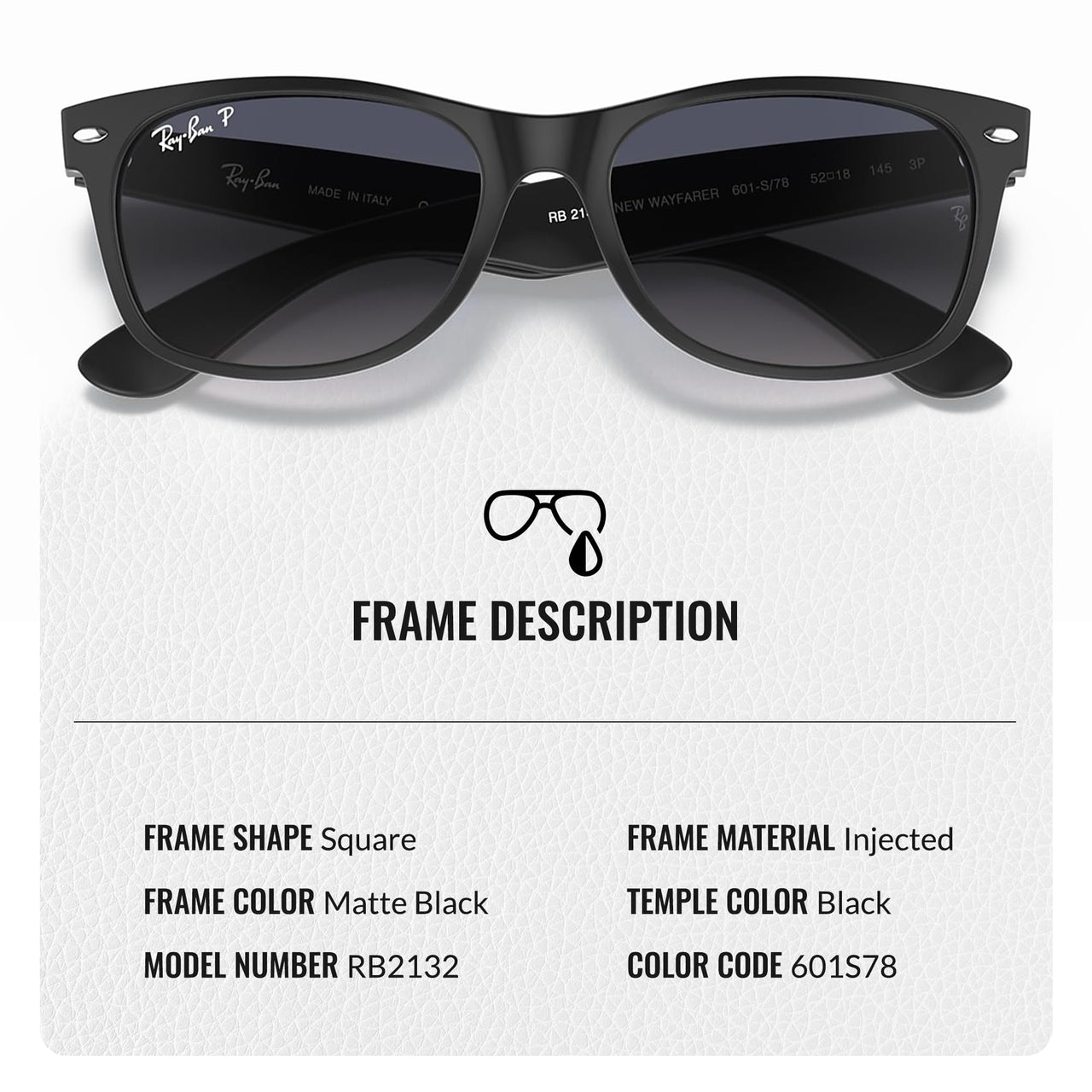 Ray-Ban RB2132 NEW WAYFARER Classic Polarized Square Shape Sunglasses With Eyewear Kit Bundle - High Bridge Fit - Casual Wear Square Sunglasses