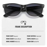 Thumbnail for Ray-Ban RB2132 NEW WAYFARER CLASSIC POLARIZED Square Shaped Sunglasses for Men & Women – Includes Official Rayban Eyewear Kit – Ideal Formal & Casual Wear Sunglasses – Blue/Grey Lens