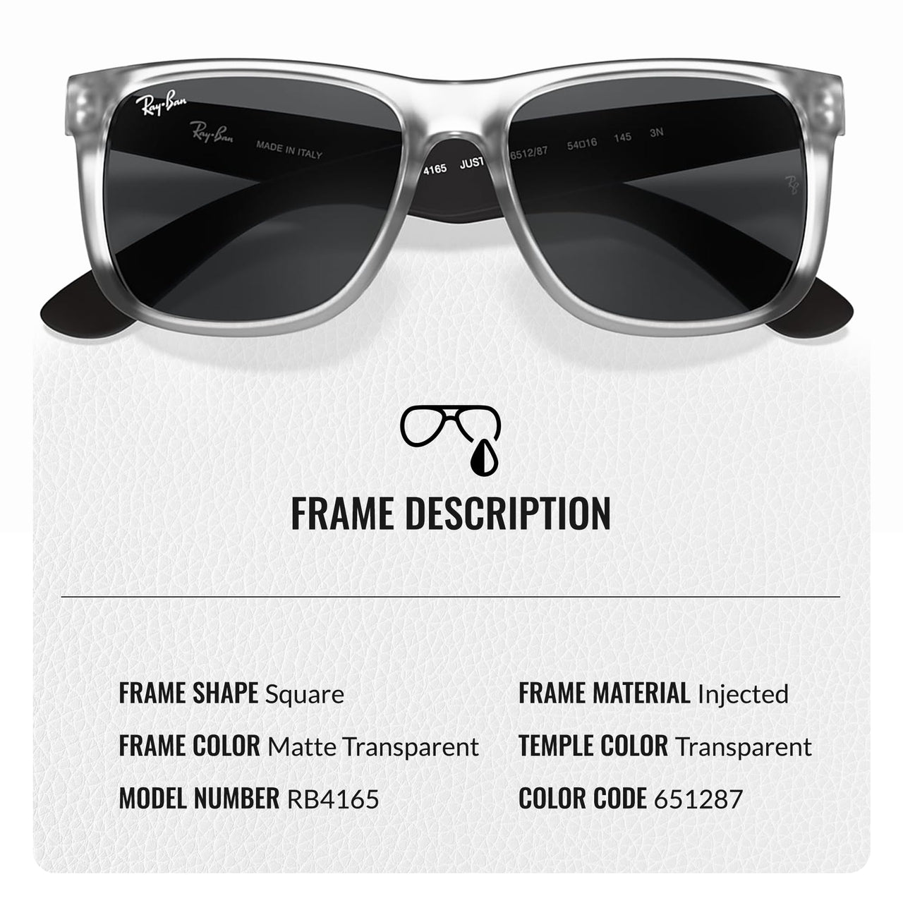 Ray-Ban RB4165 JUSTIN COLOR MIX Square Shaped Non-Polarized Sunglasses for Men – Includes Official RAYBAN Eyewear Kit – Ideal Formal & Casual Wear Sunglasses – Grey Lens