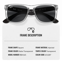 Thumbnail for Ray-Ban RB4165 JUSTIN COLOR MIX Square Shaped Non-Polarized Sunglasses for Men – Includes Official RAYBAN Eyewear Kit – Ideal Formal & Casual Wear Sunglasses – Grey Lens