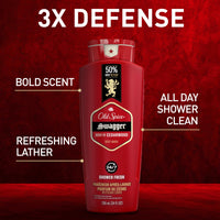 Thumbnail for Old Spice Refreshing Body Wash for Men, 3X Defense, 24/7 Shower Fresh with Long Lasting Scent, Red Collection, Swagger with Cedarwood Scent, 24 oz (Pack of 2)