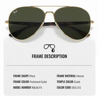 Thumbnail for Ray-Ban RB3675 Pilot Shaped Non-Polarized Sunglasses for Men & Women – Includes Official RAYBAN Eyewear Kit – Ideal Formal & Casual Wear Sunglasses – G-15 Green Lens