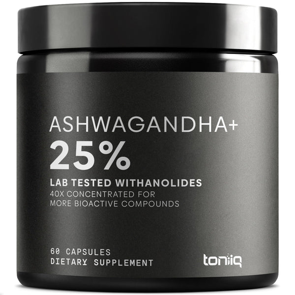 Toniiq Ashwagandha - Ultra High Potency 40:1 Extract with 25% Withanolides - Wild Harvested in India - Highly Concentrated & Third-Party Lab Tested - 60 Capsules