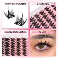 Thumbnail for Fyonas Lash Clusters Manga Eyelash Clusters Spiky Cluster Eyelash Extensions 80Pcs C Curl Individual Lashes Volume Anime Lash Clusters with Thin Band Cosplay Lashes DIY at Home (Cutey)