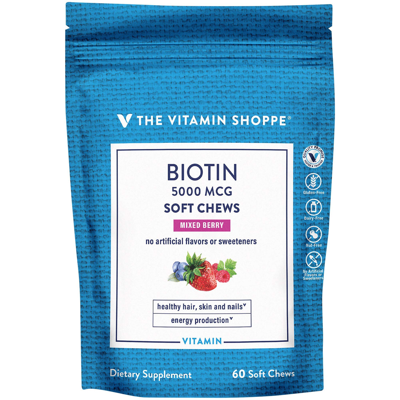 The Vitamin Shoppe Biotin Soft Chews for Hair, Skin & Nail Support - 5,000mcg - Mixed Berry (60 Soft Chews)
