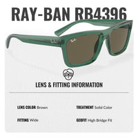 Thumbnail for Ray-Ban RB4396 WARREN BIO-BASED Rectangle Shaped Non-Polarized Sunglasses for Men & Women – Includes Official RAYBAN Eyewear Kit – Ideal Formal & Casual Wear Sunglasses – Brown Lens