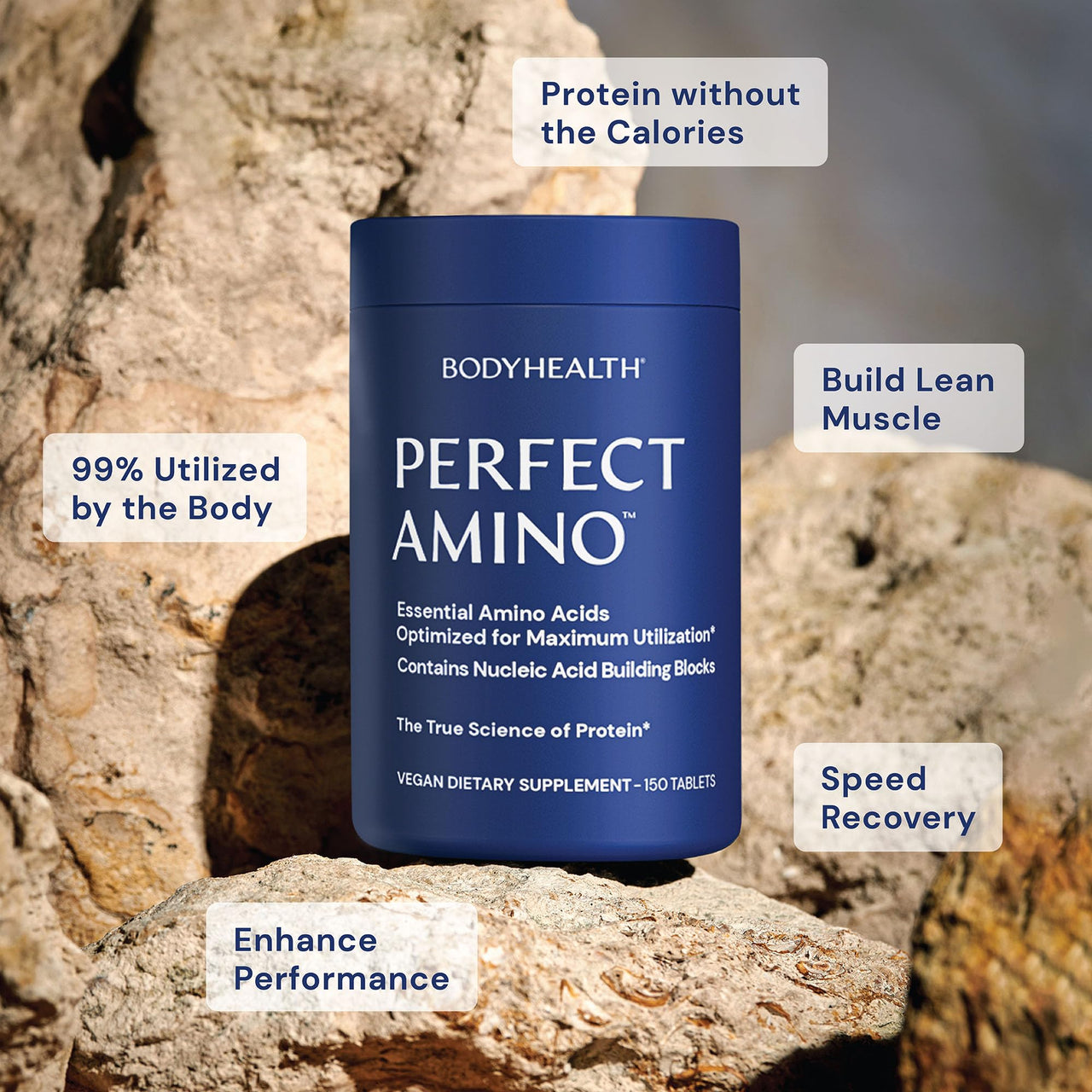 BodyHealth PerfectAmino Tablets (150 ct), Essential Amino Acid with BCAAs + Lysine, Phenylalanine, Threonine, Methionine, Tryptophan, Supplement for Muscle Mass Production, Recovery & Strength