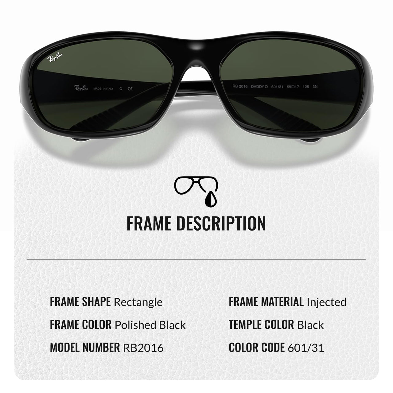 Ray-Ban RB2016 DADDY-O Rectangle Shaped Non-Polarized Sunglasses for Men & Women – Includes Official RAYBAN Eyewear Kit – Ideal Formal & Casual Wear Sunglasses – G-15 Green Lens