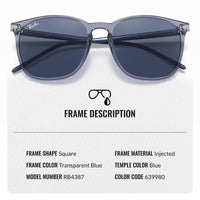 Thumbnail for Ray-Ban RB4387 Square Shaped Non-Polarized Sunglasses for Men & Women – Includes Official RAYBAN Eyewear Kit – Ideal Formal & Casual Wear Sunglasses – Dark Blue Lens