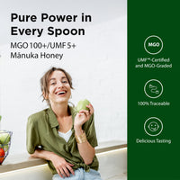 Thumbnail for Flora - M?nuka Honey MGO 100+/5+ UMF, New Zealand Honey, 100% Traceable MGO,Natural Healing, Sore Throat Relief, Aids Digestion, 8.8-oz. Jar