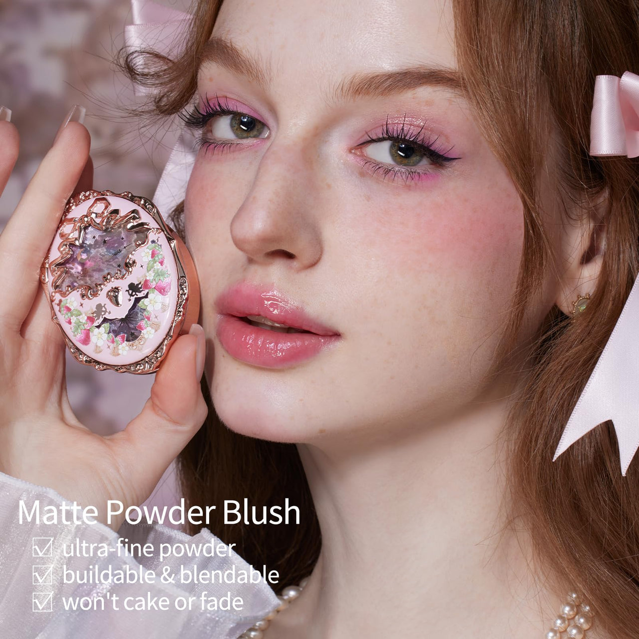 Flower Knows Strawberry Rococo Embossed Blush,Bright Pink Matte Powder Blush for Cheeks,Buildable & Blendable Face Makeup,Soft Long-Lasting Cute Make Up for Women & Girls,0.16 Oz(G01 Romantic Blossom)