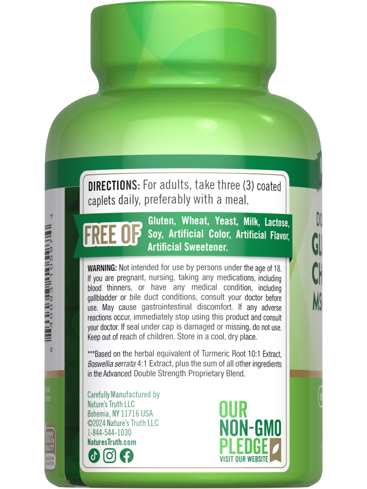 Nature's Truth Glucosamine Chondroitin MSM Complex | 90 Caplets | with Turmeric | Double Strength | Non-GMO & Gluten Free Supplement