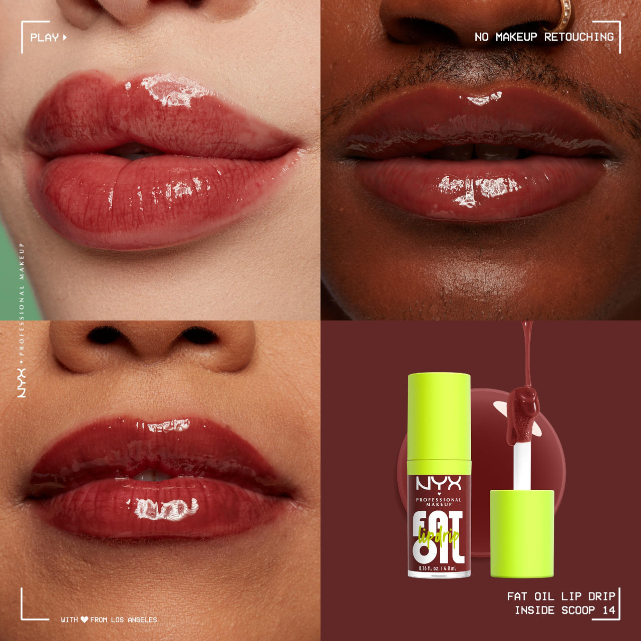 NYX PROFESSIONAL MAKEUP Fat Oil Lip Drip, Moisturizing Lip Oil Gloss, Vegan Tinted Formula, Up to 12 HR Hydration - Inside Scoop (Plum Brown)