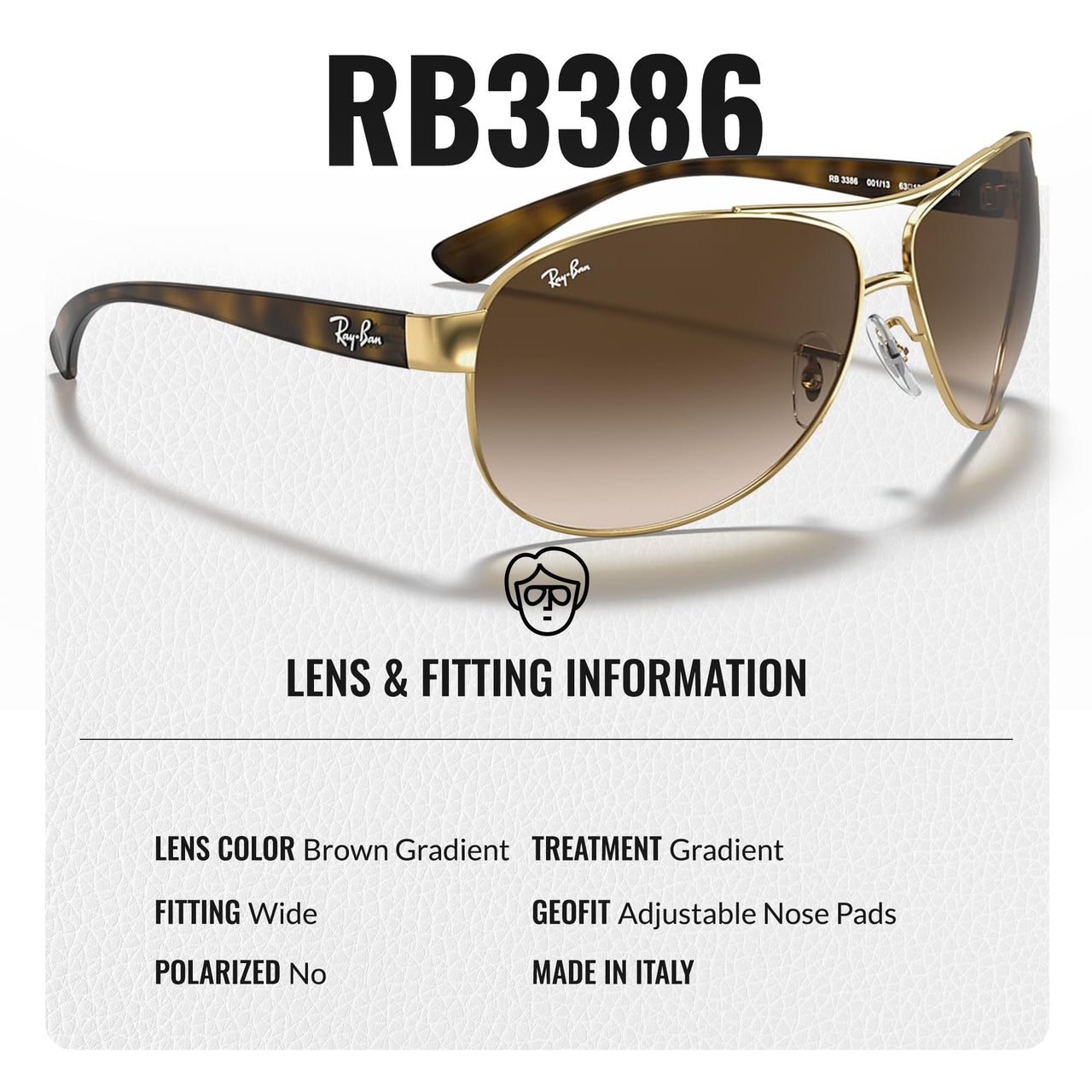 Ray-Ban RB3386 Pilot Shaped Non-Polarized Sunglasses for Men – Includes Official RAYBAN Eyewear Kit – Ideal Formal & Casual Wear Sunglasses – Brown Gradient Lens