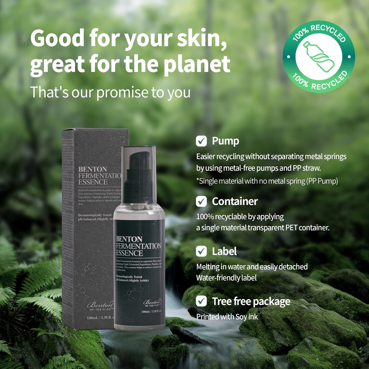 Benton Fermentation Essence Skin Care 3.38 fl.oz. - Galactomyces & Bifida & Lactobacillus/Collagen, Tone Balancing, Skin Smoothing, Elasticity, Korean Clean Beauty Skin Care