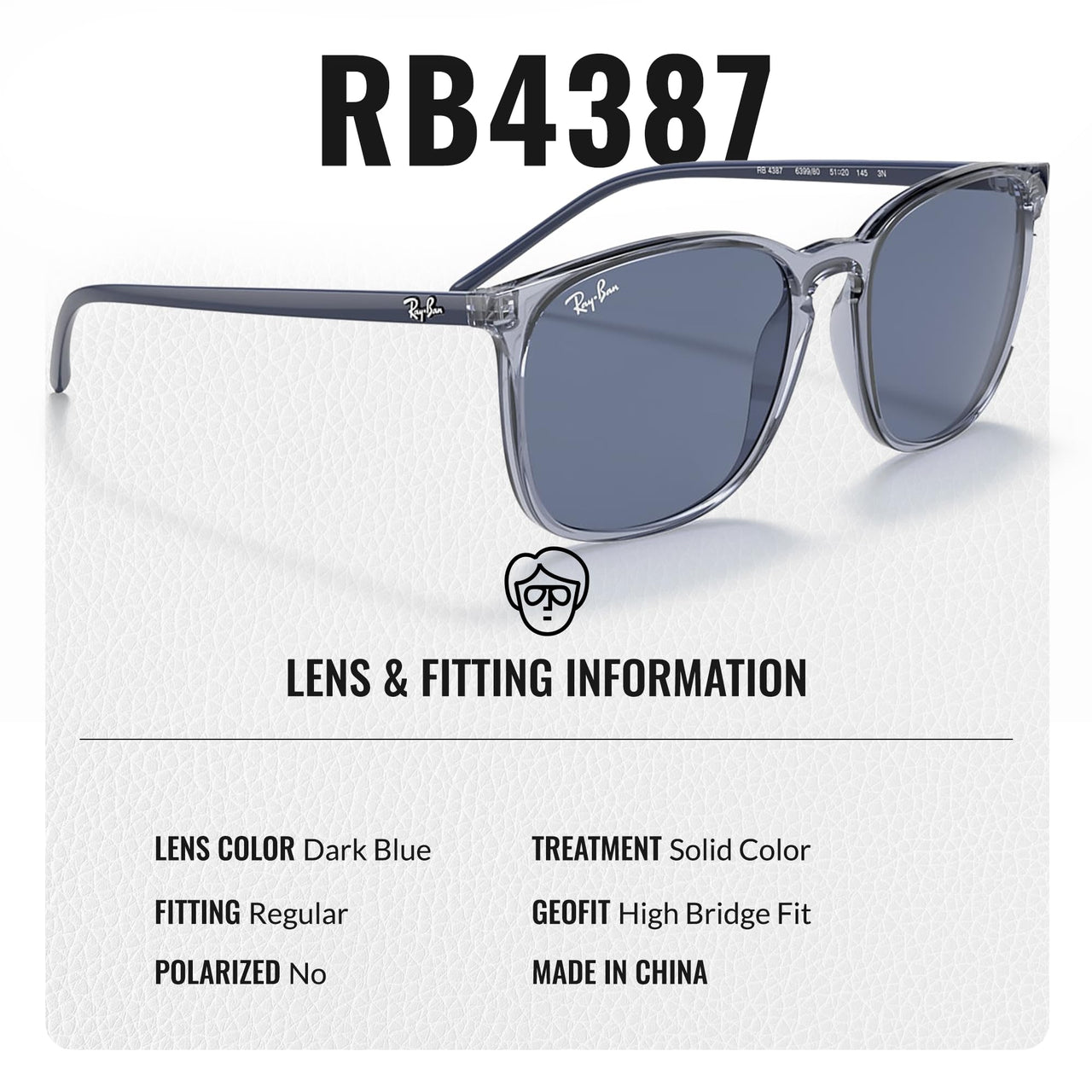 Ray-Ban RB4387 Square Shaped Non-Polarized Sunglasses for Men & Women – Includes Official RAYBAN Eyewear Kit – Ideal Formal & Casual Wear Sunglasses – Dark Blue Lens