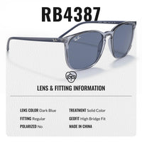Thumbnail for Ray-Ban RB4387 Square Shaped Non-Polarized Sunglasses for Men & Women – Includes Official RAYBAN Eyewear Kit – Ideal Formal & Casual Wear Sunglasses – Dark Blue Lens