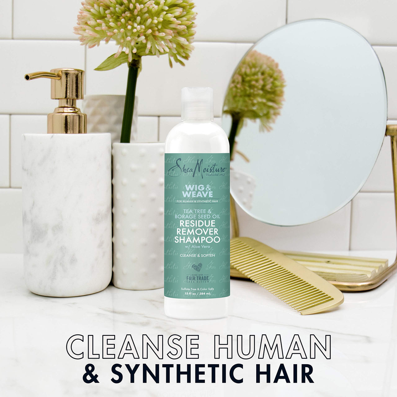 SheaMoisture Residue Remover Shampoo for Synthetic and Natural Hair, Tea Tree and Borage Seed, Sulfate Free Clarifying Shampoo, 13 Ounce