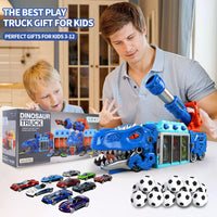 Thumbnail for BYFWH Tyrannosaurus Rex Truck Toy, Ejection Shooting with 10 Cars & Storage Sturdy Non-Toxic Materials, Foldable Car Carrier, 10 Cars & 12 Soft Balls, Develops Motor Skills & Hand-Eye Coordination