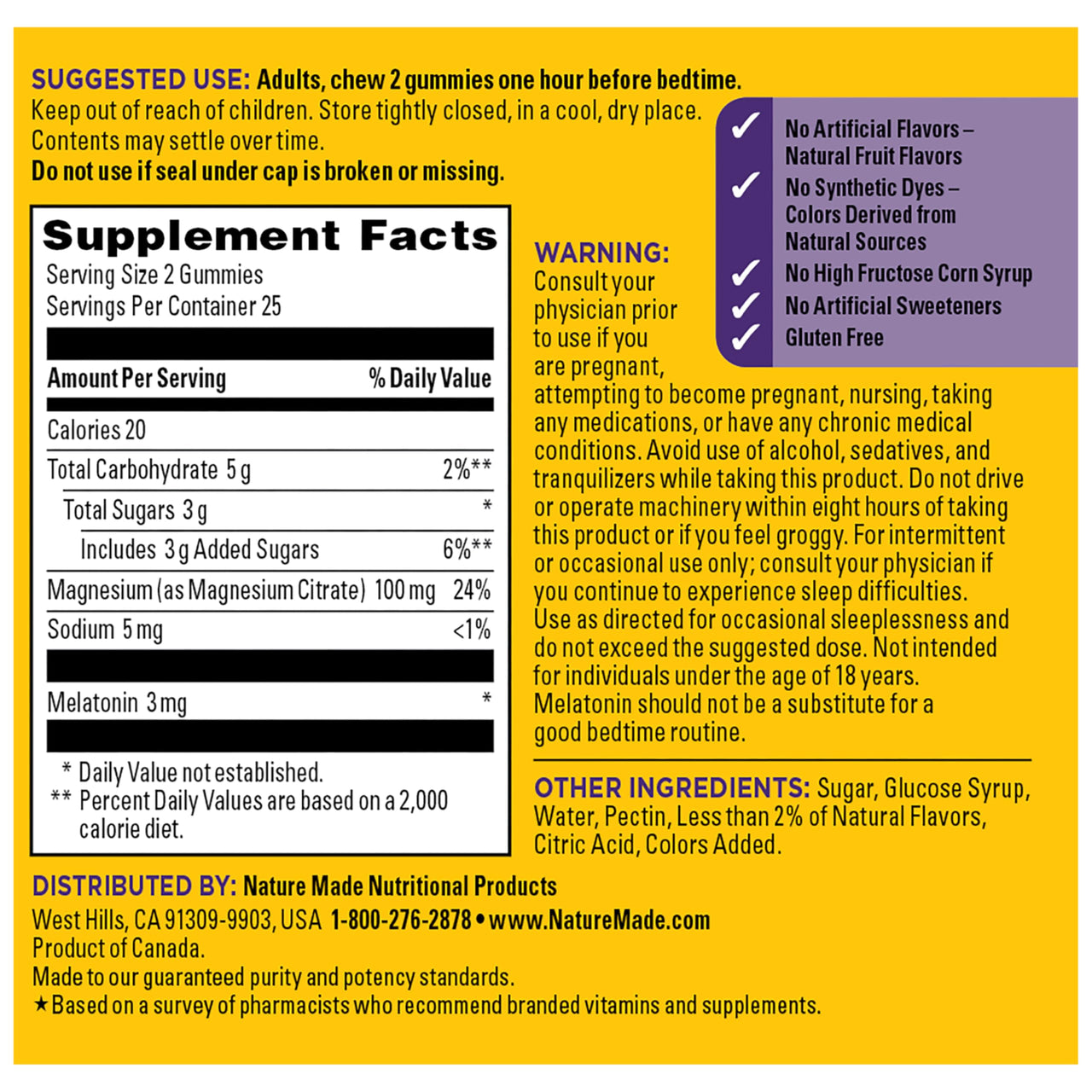 Nature Made Melatonin + Magnesium Gummies, Sleep and Relax Support, Melatonin 3mg Non-Habit Forming Sleep Aid, Magnesium Citrate, 50 Gummies