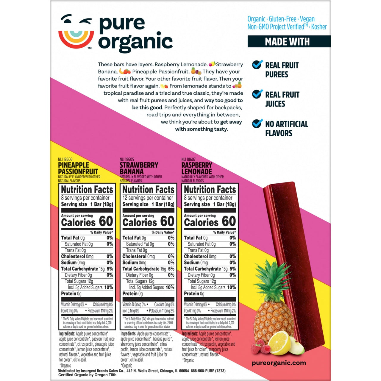 Pure Organic Layered Fruit Bars Variety Pack 28 count (Pack of 1).