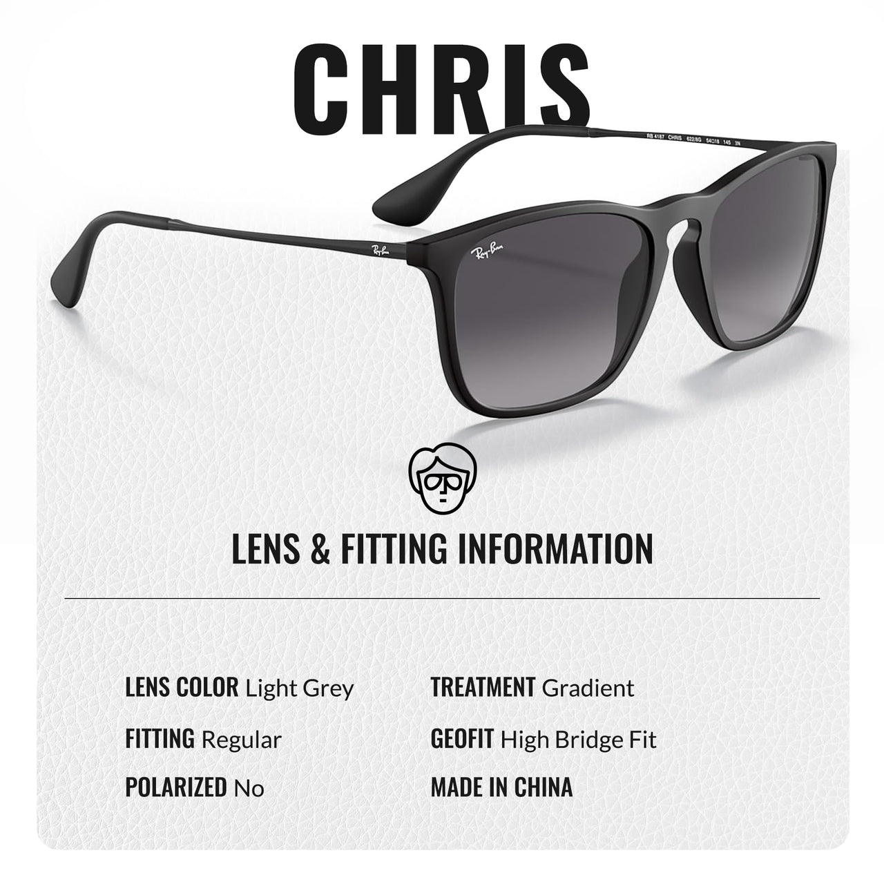 Ray-Ban RB4187 CHRIS Square Shape Sunglasses With Eyewear Kit Bundle - High Bridge Fit - Ideal Formal and Casual Wear Square Sunglasses