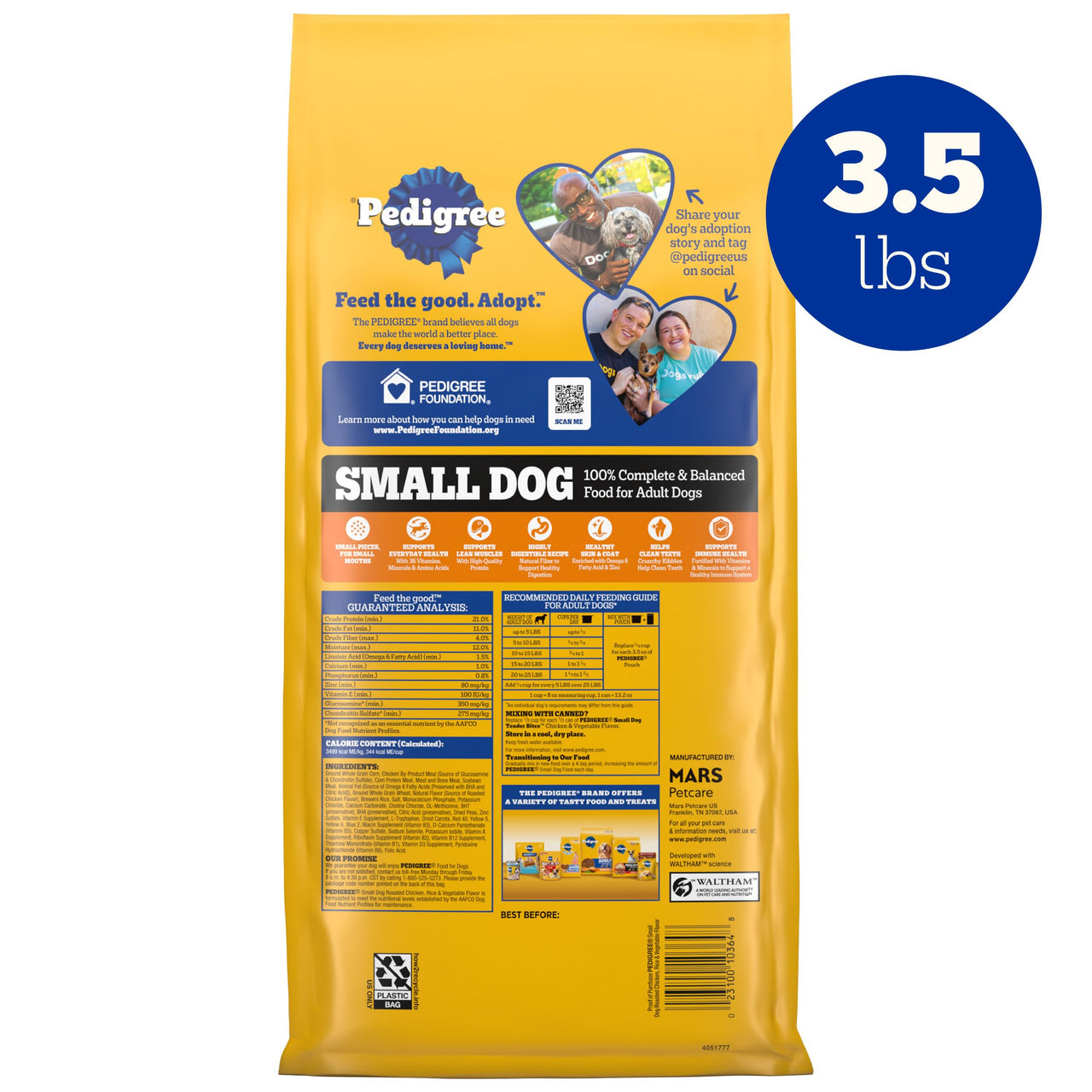 Pedigree Complete Nutrition Adult Small Dog Dry Dog Food, Roasted Chicken, Rice & Vegetable Flavor, 3.5 lb. Bag