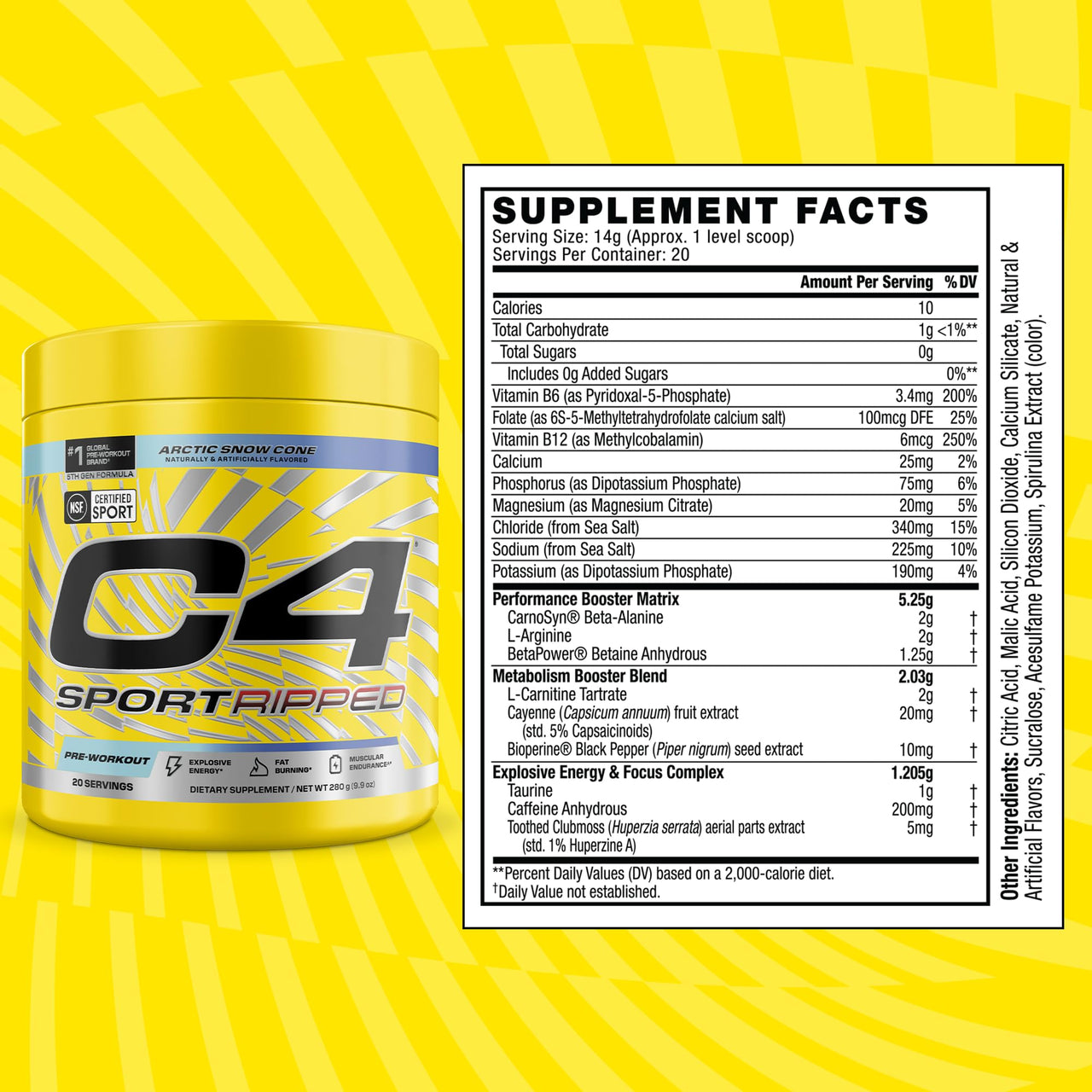 C4 Sport Ripped Pre Workout Powder, 200mg Caffeine, 20 Servings