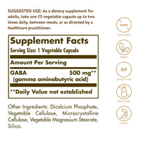 Thumbnail for Solgar GABA 500 mg, 100 Vegetable Capsules - Relaxation & Nervous System Support - Amino Acid - Non-GMO, Vegan, Gluten Free, Dairy Free, Kosher - 100 Servings