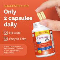 Thumbnail for CONCEIVE PLUS Motility Boost for Men - Sperm Count Booster with Vitamin D, Vitamin E, Zinc, Spermidine, Antioxidants - Sperm Count, Sperm Motility - Multivitamin Supplement for Men Sperm - 60 Caps