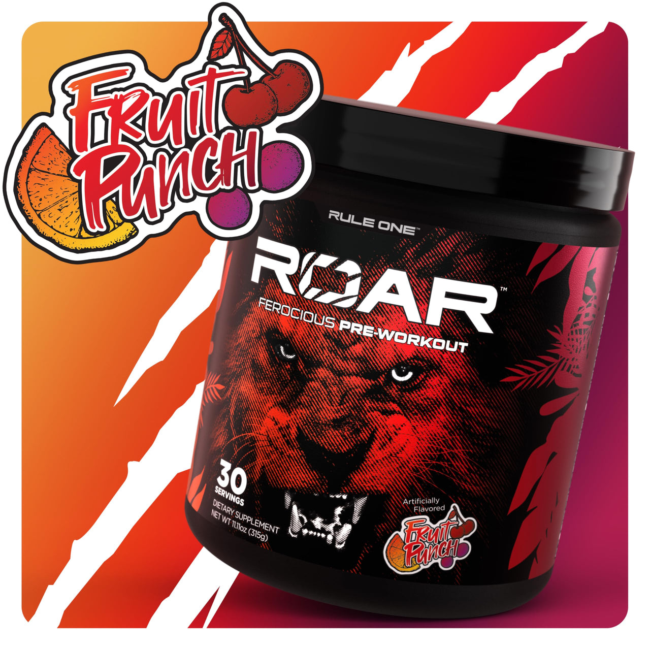 Rule 1 Proteins R1 Roar - Pre-Workout Powder with Creatine, Beta-Alanine, Citrulline, Electrolytes & Caffeine (30 Servings, Fruit Punch)