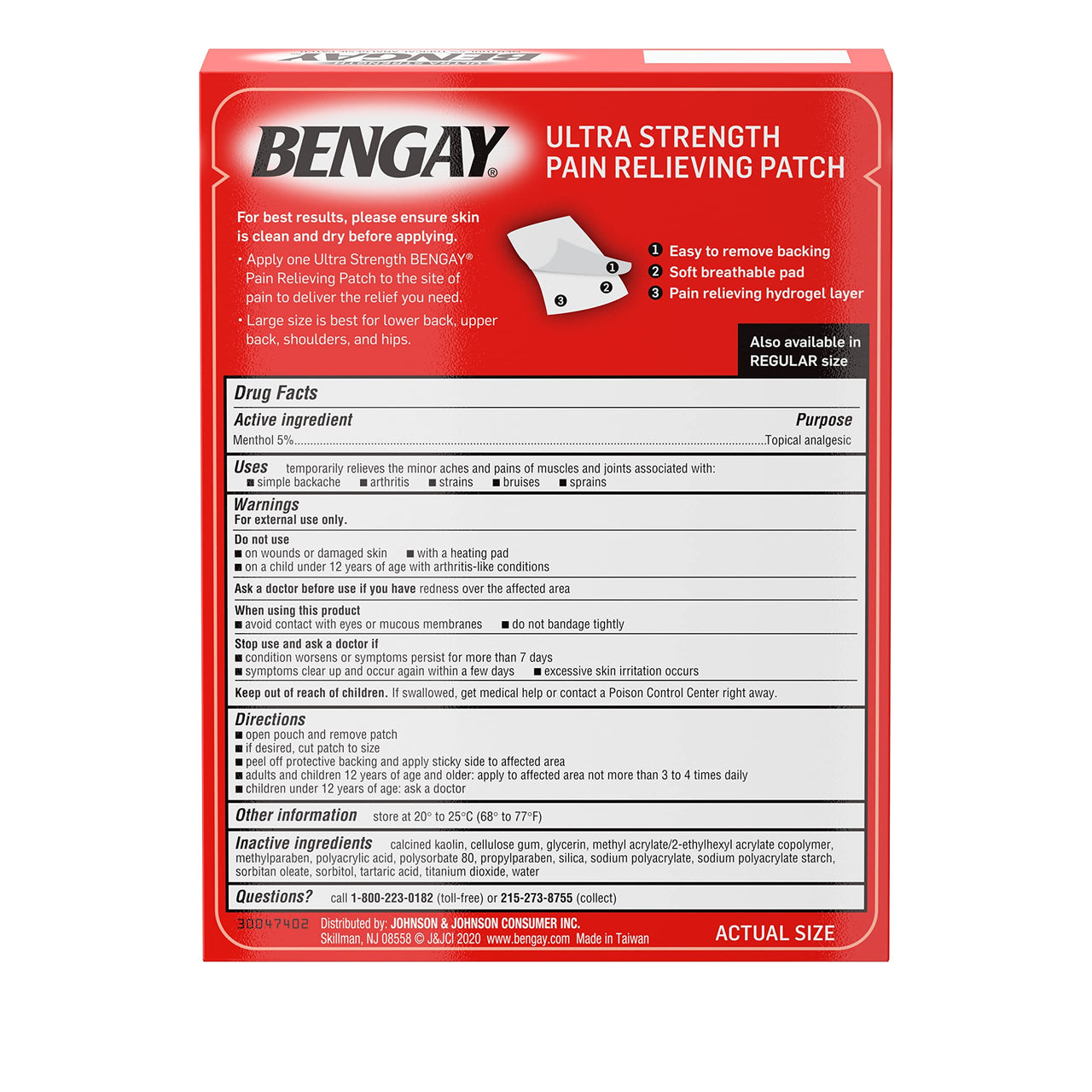 BENGAY Ultra Strength Pain Relieving Patches Large Size 4 Each (Pack of 5)