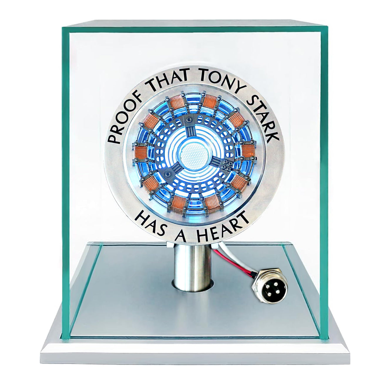 Arc Reactor 1:1 Ratio Vibration Sensing LED Light USB Connection with Display Case for Collections, has a heart