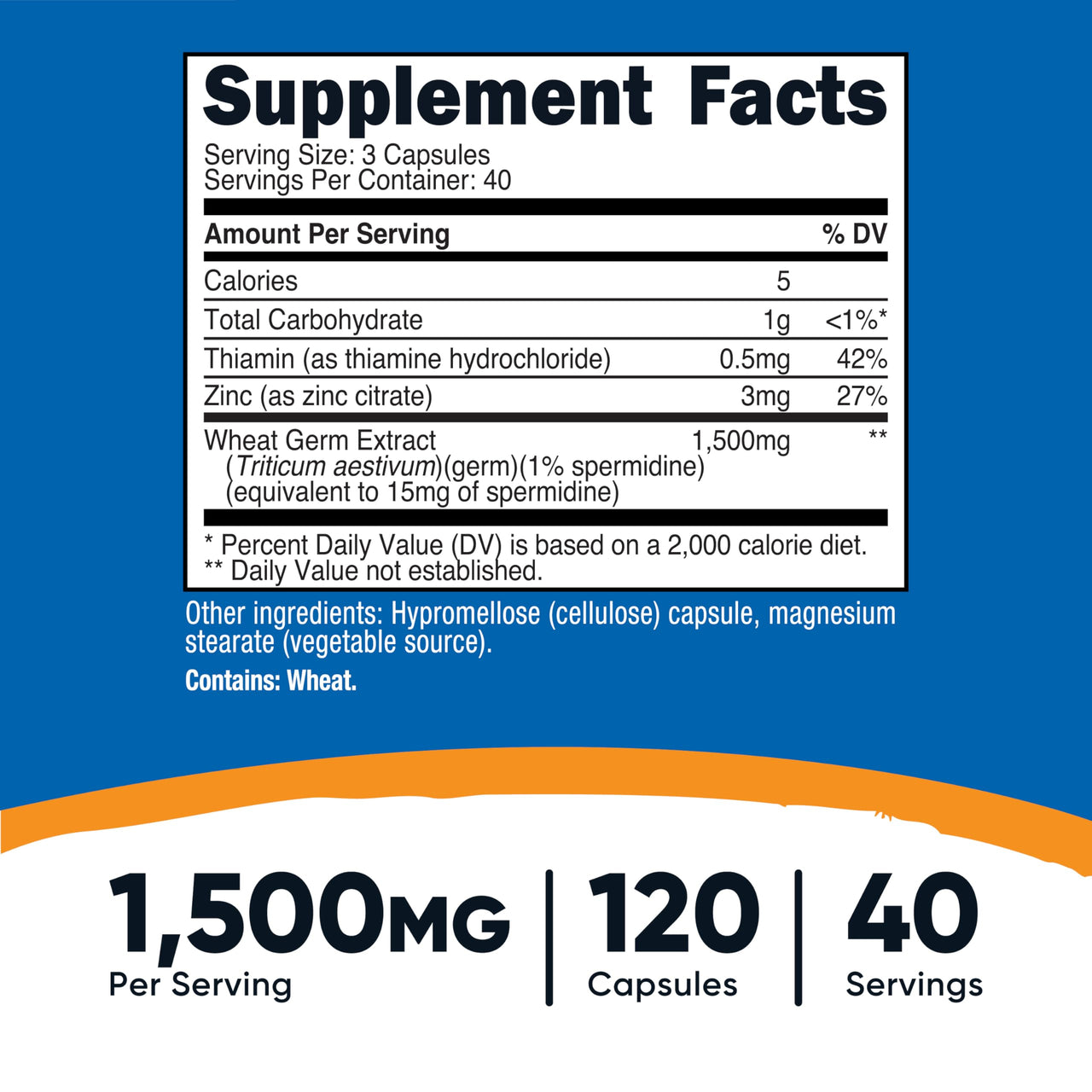 Nutricost Spermidine Wheat Germ Extract Supplement, 1500mg Wheat Germ Extract, 120 Capsules - 15mg Equivalent Spermidine Per Serving, 40 Servings, Vegetarian and Non-GMO