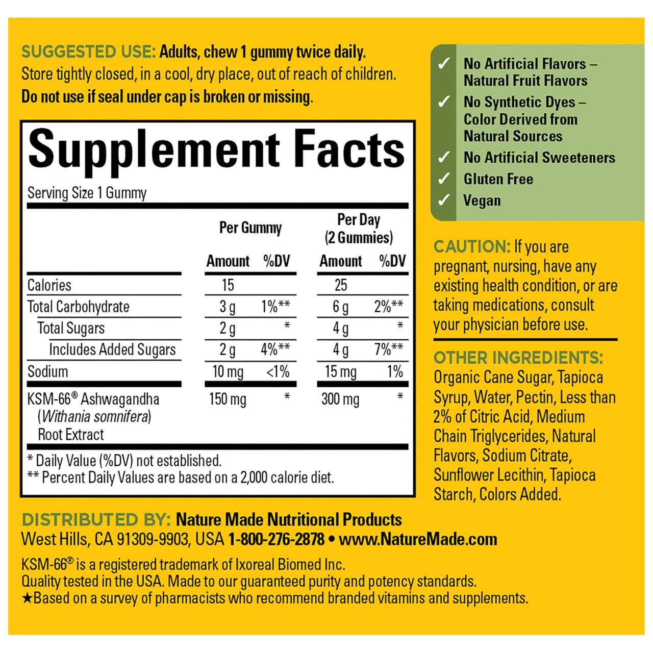 Nature Made Ashwagandha Gummies, Vegan, KSM 66 Ashwagandha Supplement for Stress Support, 60 Count, 30-Day Supply
