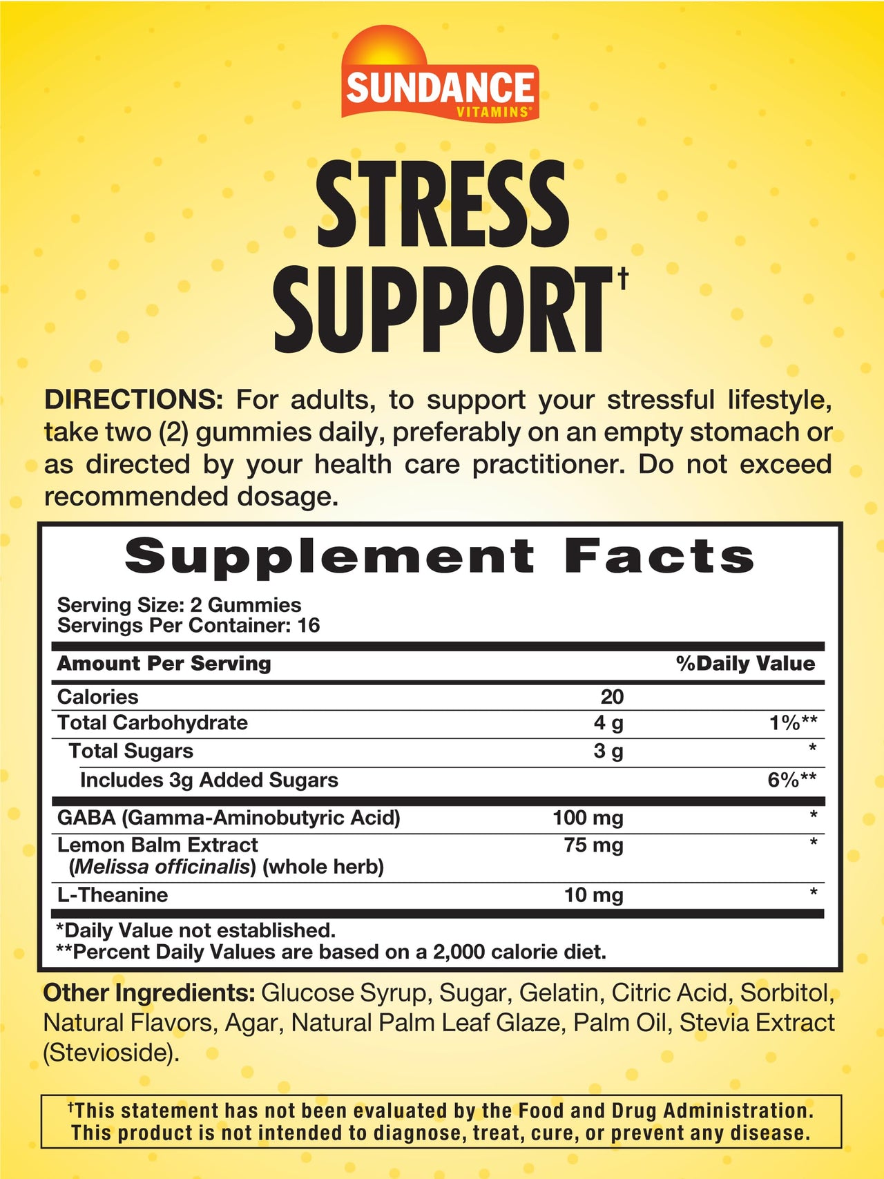 Sundance Stress Support Gummies | with GABA and Lemon Balm | Lemon Strawberry Flavor | 32 Count | Non-GMO & Gluten Free