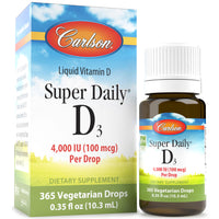 Thumbnail for Carlson - Super Daily D3 4,000 IU (100 mcg) per Drop, Vitamin D Drop, Liquid Vitamin D3, 1-Year Supply, Unflavored, 365 Drops (10.3 mL)