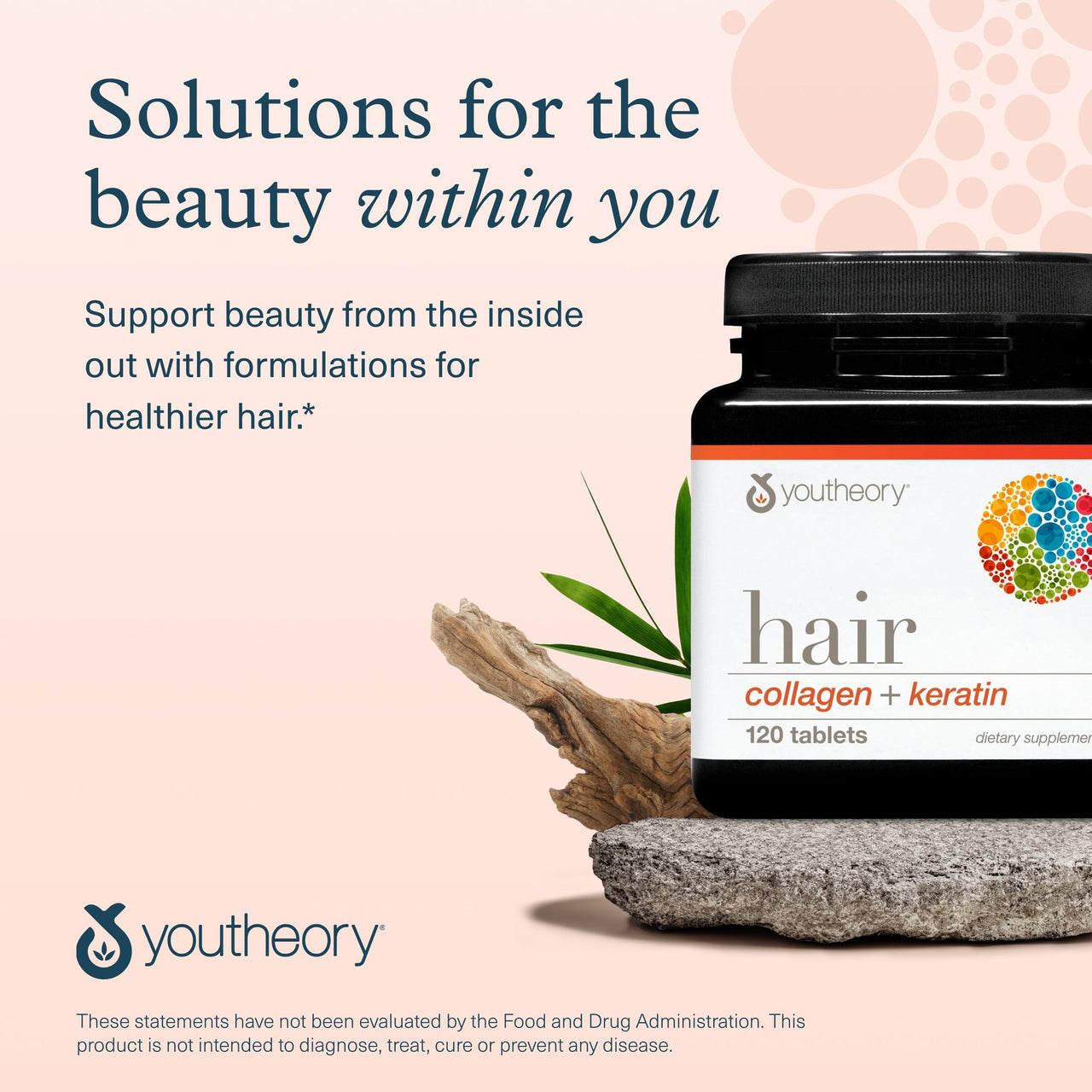 Youtheory Hair Collagen + Keratin - Advanced Collagen & Keratin Supplement - Supports Hair Growth & Nail Health - Aids Anti-Aging - 120 Tablets (20-Day Supply)