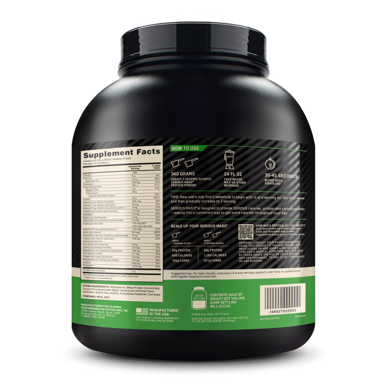 Optimum Nutrition Serious Mass, Weight Gainer Protein Powder, Mass Gainer, Vitamin C and Zinc for Immune Support, Creatine, Chocolate, 6 Pound (Packaging May Vary)