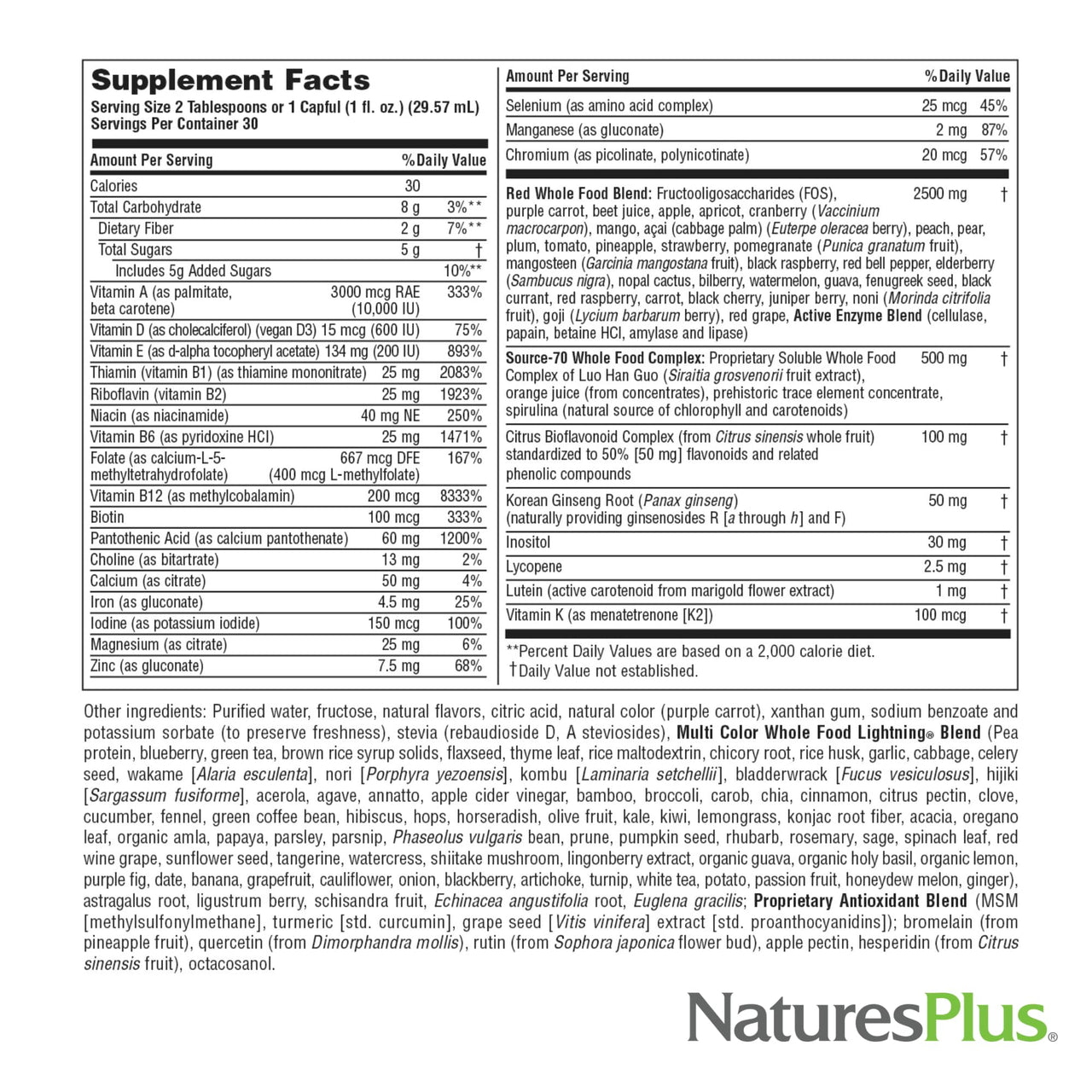 NaturesPlus Source of Life RED Multivitamin Liquid - 30 oz - Energy & Immune Support - with Exotic Red Fruits, Lycopene & Lutein - Vegetarian & Gluten Free - 30 Servings