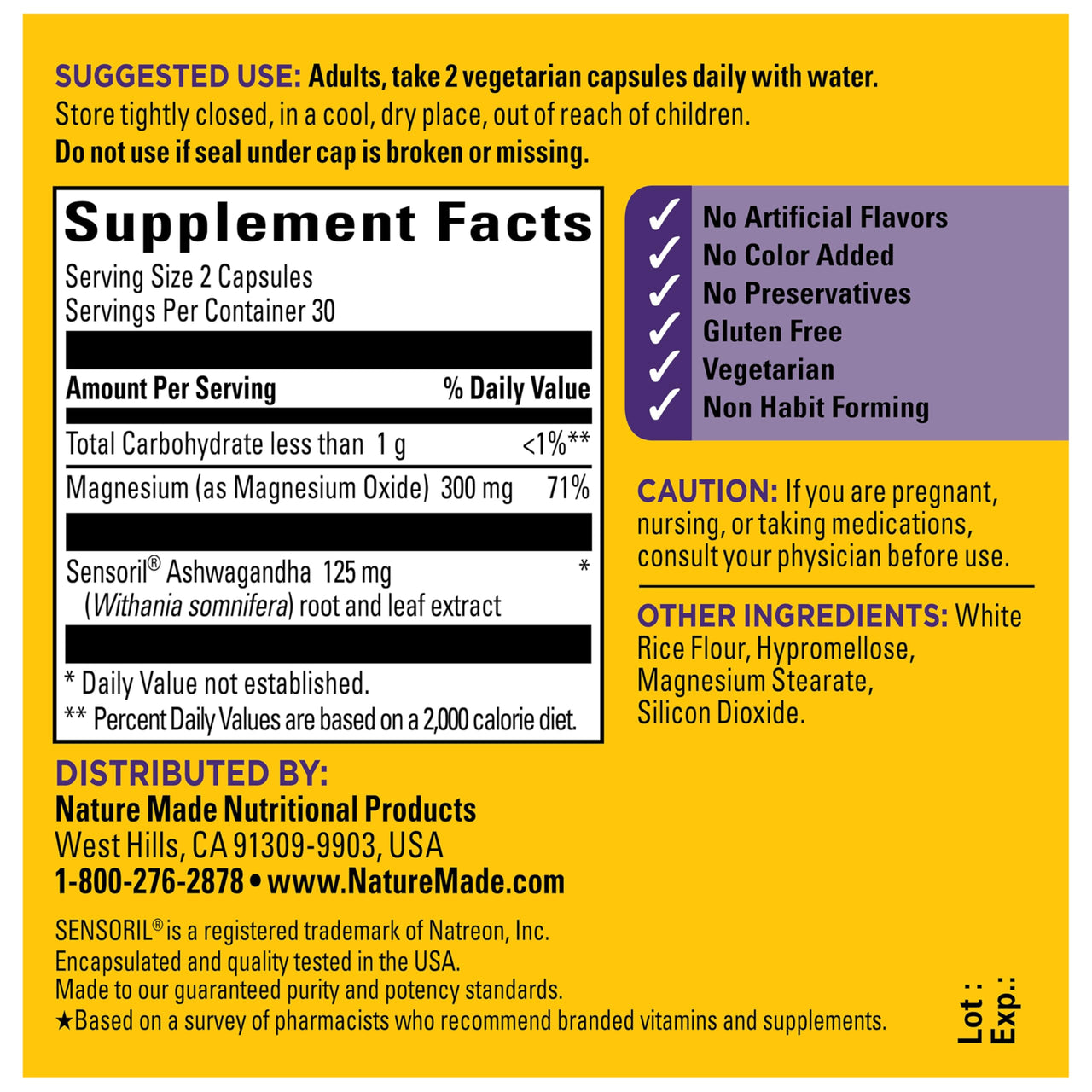 Nature Made Magnesium + Ashwagandha Capsules, Stress Relief and Sleep Support, Magnesium 300 mg and Ashwagandha Supplements, 60 Capsules, 30 Day Supply