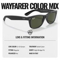 Thumbnail for Ray-Ban RB2132 NEW WAYFARER COLOR MIX Square Shaped Non-Polarized Sunglasses for Men & Women – Includes Official RAYBAN Eyewear Kit – Ideal Formal & Casual Wear Sunglasses – G-15 Green Lens