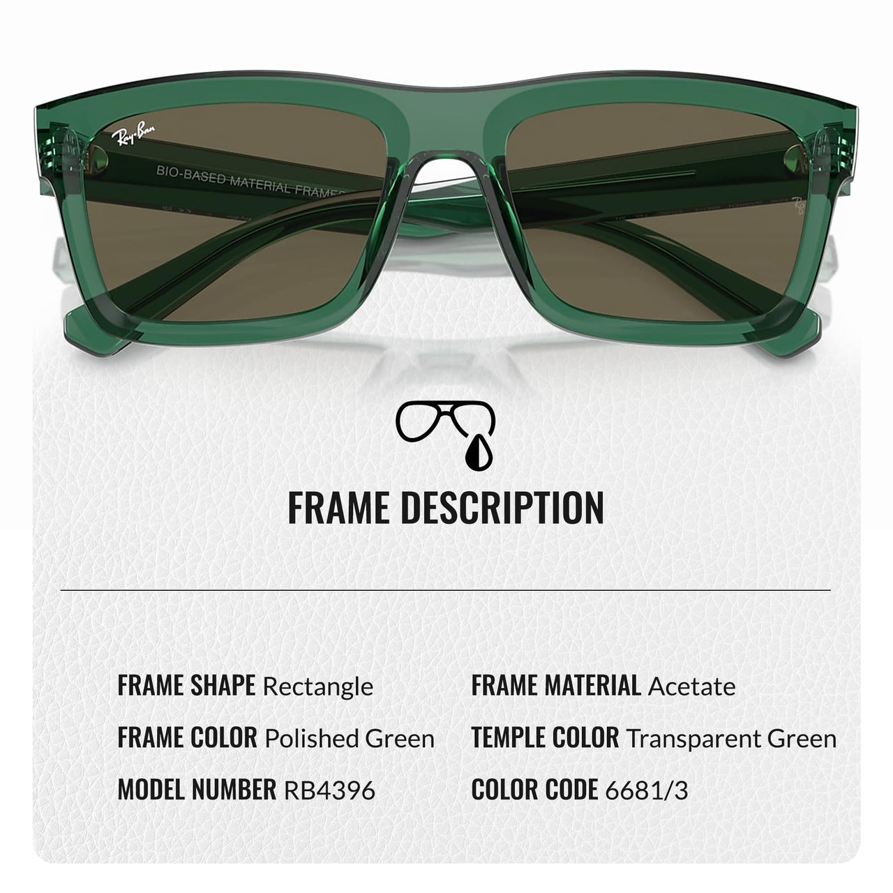 Ray-Ban RB4396 WARREN BIO-BASED Rectangle Shaped Non-Polarized Sunglasses for Men & Women – Includes Official RAYBAN Eyewear Kit – Ideal Formal & Casual Wear Sunglasses – Brown Lens